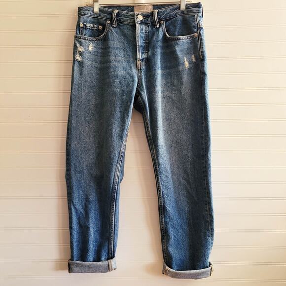 Everlane Jeans Size 27 Blue O-S Boyfriend Ripped Distressed Button Fly - Picture 10 of 14